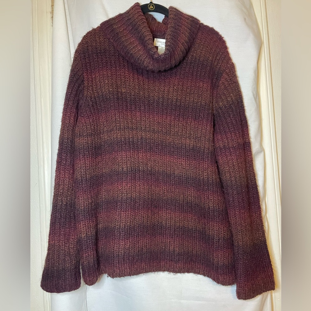 Jones New York Multicolor Striped Maroon Purple Gold Turtleneck Sweater Size L